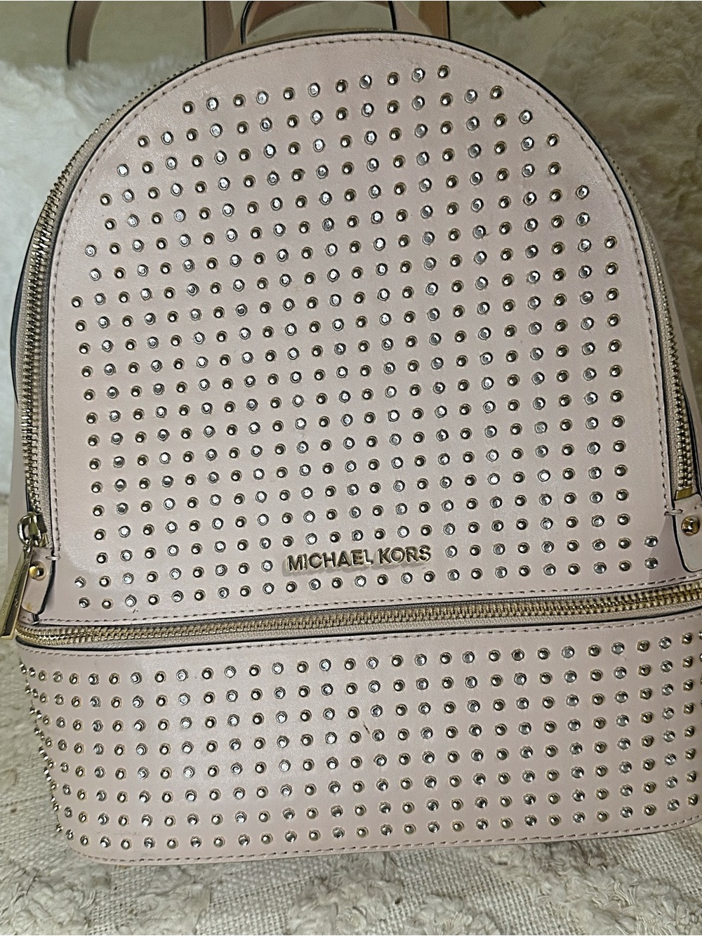 Michael Kors Studded Leather Backpack Blush Nude Medium Rhea Style - Picture 2 of 7
